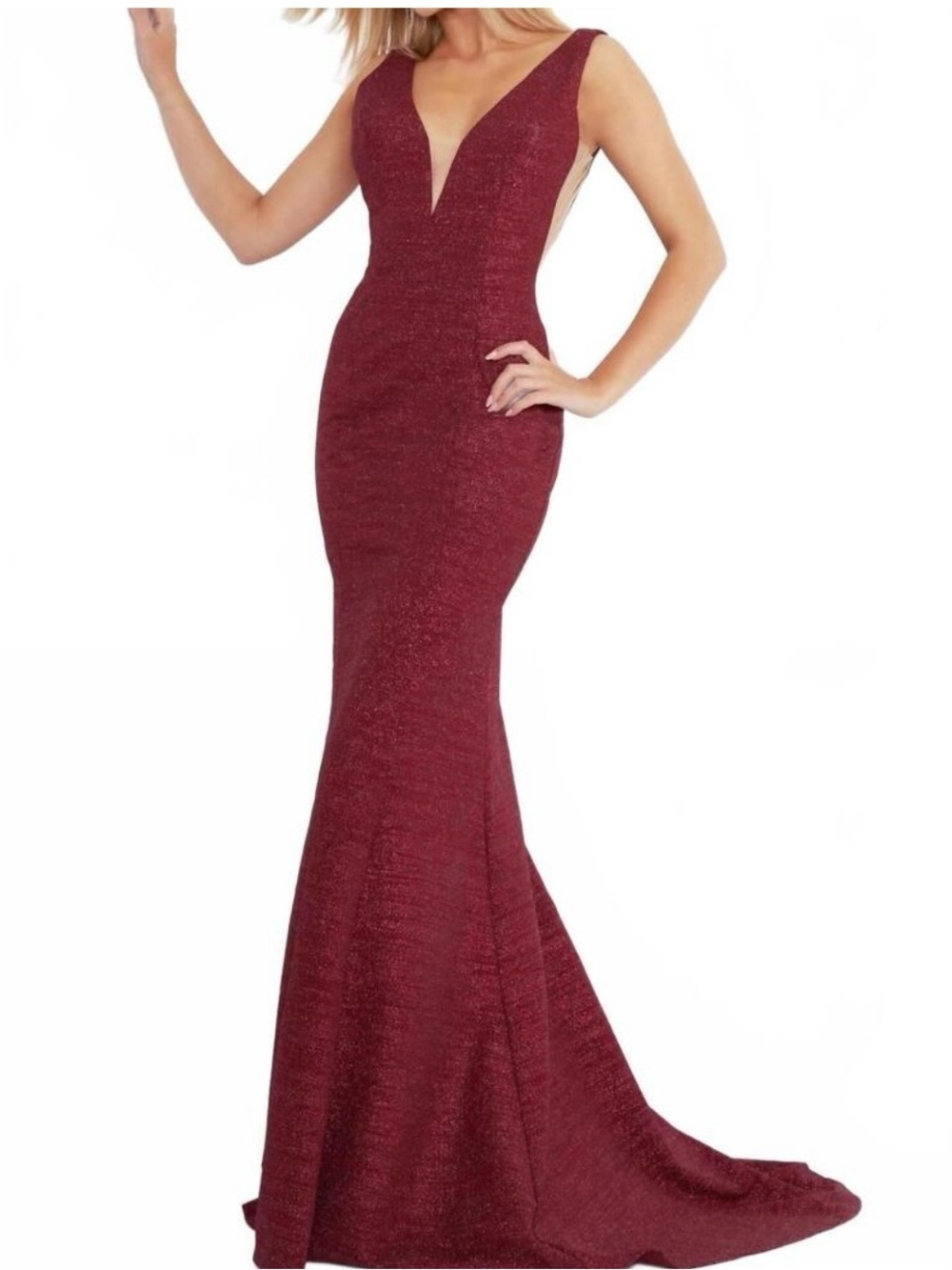 Jovani Women's Glitter Jersey Mermaid Skirt - Burgundy